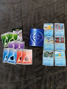 Pokemon destined rivals cards energy and New multi colored shiny deck box New